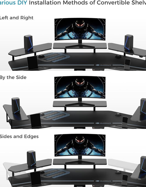 Load image into Gallery viewer, Gaming Desk, Standing Desk Keyboard Tray, 72&quot; Wing Shaped Music Studio Desk Electric Adjustable Height Desk Sit Stand Desk with LED Shelves, Gaming Recording Live Stream, Slot Design
