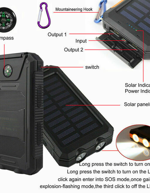 Load image into Gallery viewer, Super 20000Mah USB Portable Charger Solar Power Bank for Iphone Cell Phone 2023
