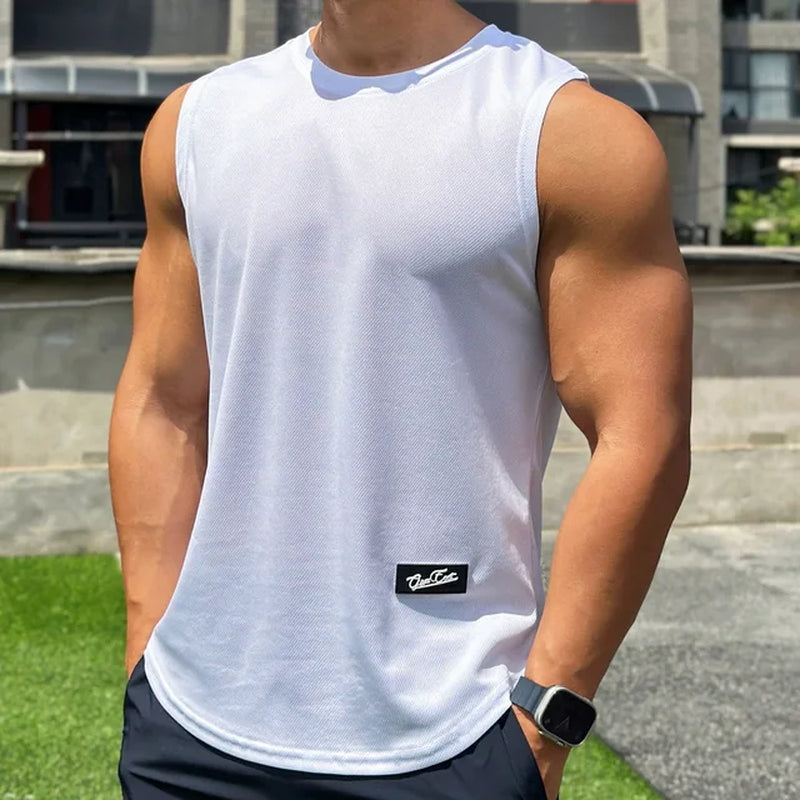 Mens Gym Tank Top Men Fitness Sleeveless Shirt Male Mesh Breathable Fitness Sports Vest Undershirt Gyms Running Vest Men