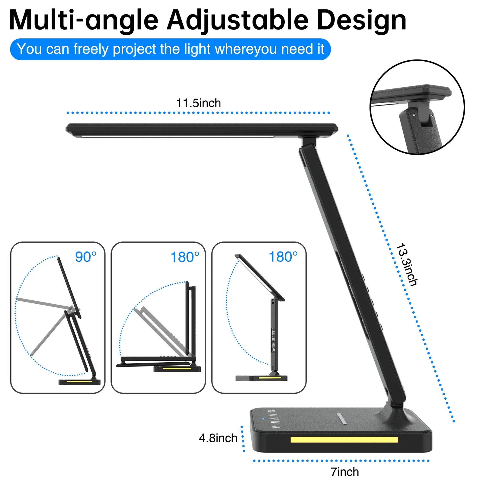 LED Desk Lamp with Wireless Charger, USB Charging Port, Night Light, Alarm, Date, Temperature, Dimmable Eye-Protecting Smart Lamp with Night Light for Study Reading Home