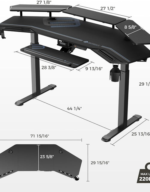 Load image into Gallery viewer, Gaming Desk, Standing Desk Keyboard Tray, 72&quot; Wing Shaped Music Studio Desk Electric Adjustable Height Desk Sit Stand Desk with LED Shelves, Gaming Recording Live Stream, Slot Design
