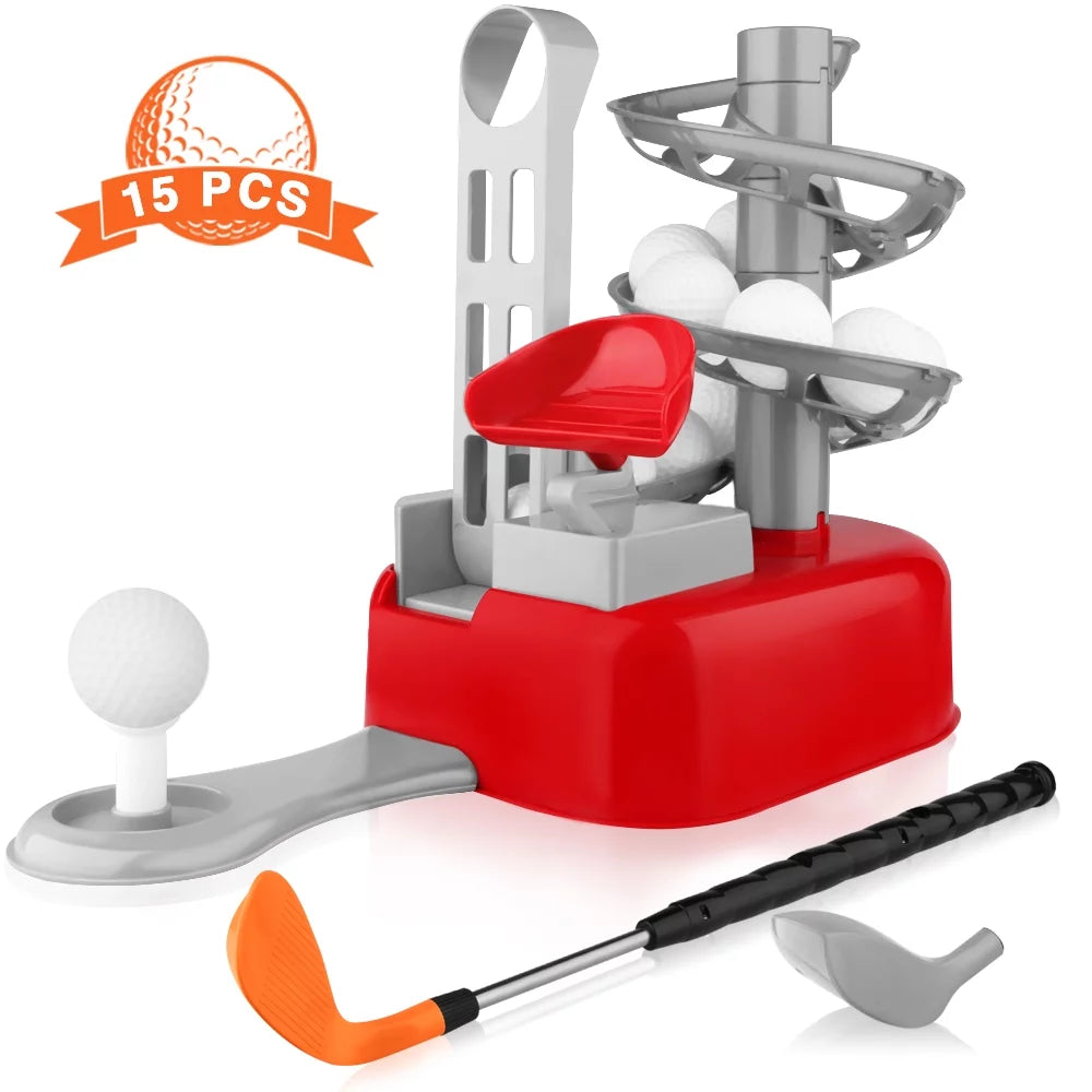 Kids Golf Play Set Sports Toys Outdoor and Indoor Play Golf, 15 Golf and Club Birthday Gifts for 3-10 Years Old Kids, Red