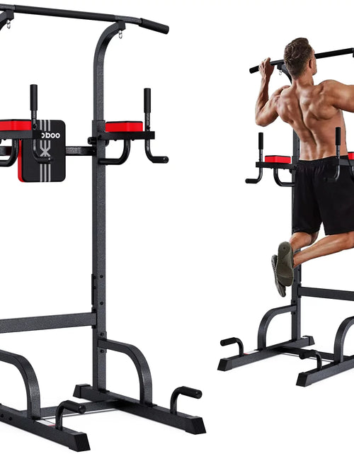 Load image into Gallery viewer, Adjustable Body Champ 480Lbs Multifunction Power Tower Dip Station Pull up Bar Power Rack for Home Gym Strength Training Workout Equipment
