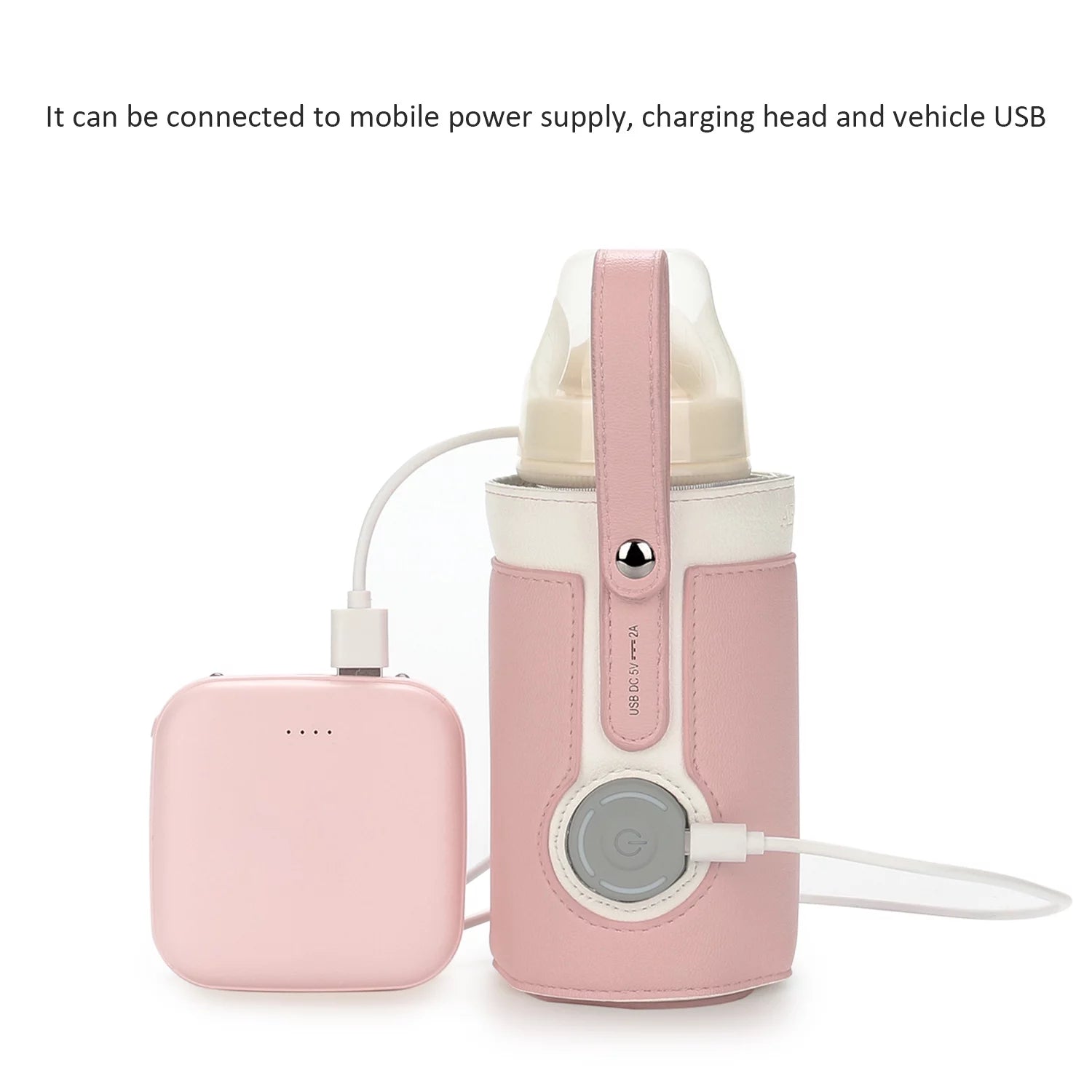 Portable Bottle Warmer,  Intelligent Bottle Warmer, Fast Charge, 3-Speed Temperature Regulation, Pink